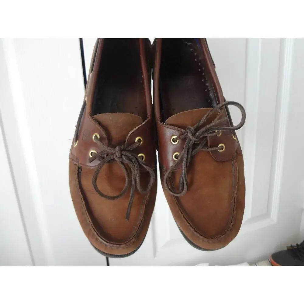 Sperry Top Sider Dark Brown Nubuck Leather Loafer Boat Mens 11W Wide Moc 2 Eye